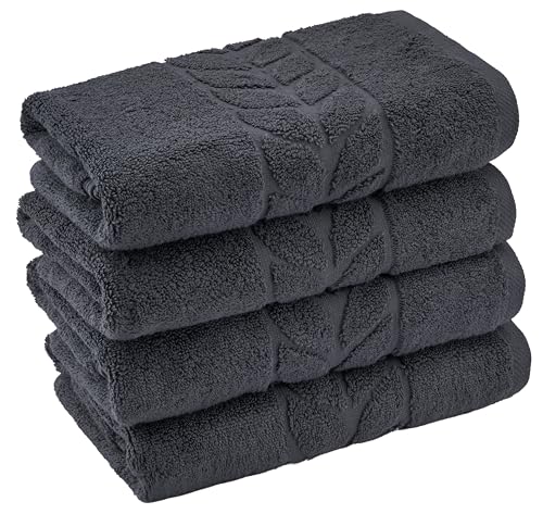 BAGNO MILANO Organic Turkish Cotton Bath Towels, Hand Towels - Premium Jacquard Collection, Certified Organic Cotton Towel Set (Charcoal, Hand Towel Set of 4) - color: Charcoal, size: Hand Towel Set of 4