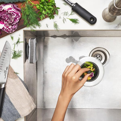 OXO Good Grips Silicone Sink Drain Strainer, Kitchen Sink Stopper | Catches Food Debris, Flexible Silicone Basket, Easy-Lift Handle, Fits Standard Drains, Dishwasher Safe, Kitchen Sink Strainer