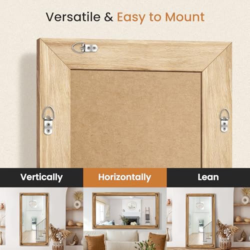 Wood Framed Bathroom Vanity Mirror for Wall, 30"x55" Farmhouse Mirror | Solid Wood Frame, HD Shatterproof Glass, Vertical/Horizontal Hanging, Ideal for Bathroom, Living Room, Bedroom - size: 30"L x 55"W