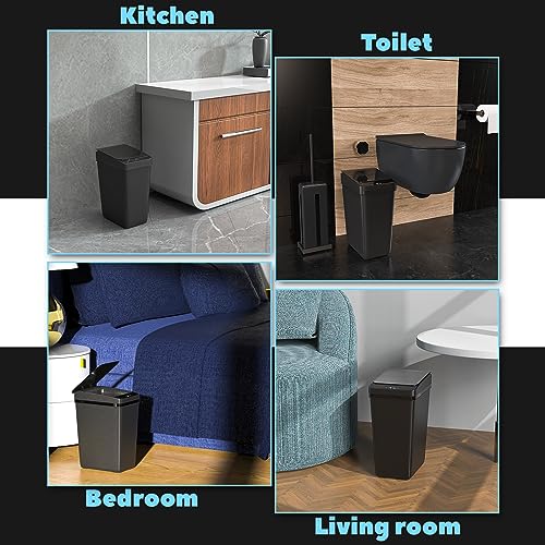 Procade 2Pack Touchless Bathroom Trash Can with Lid,4 Gal &2.5 Gal Slim Automatic Garbage Can, Auto Skinny Plastic Trash Bin, Small Motion Sensor Trash Bin for Bedroom, Bathroom, Office,RV(Black)