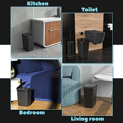 Procade 2Pack Touchless Bathroom Trash Can with Lid,4 Gal &2.5 Gal Slim Automatic Garbage Can, Auto Skinny Plastic Trash Bin, Small Motion Sensor Trash Bin for Bedroom, Bathroom, Office,RV(Black)
