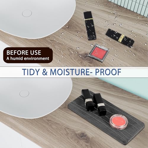 3PCS Water Absorbing Stone Tray, Fast Drying Stone Sink Tray, Stones Soap Trays, Water Absorbent Diatomite Trays, Diatomite Coasters for Kitchen Sink Bathroom Counter, Hand Soap Dish & Holders - color: 1pcs 21×10cm + 2pcs 10×10cm Dark Gray Wave