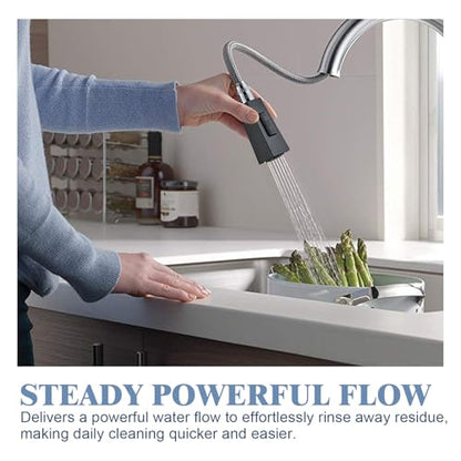 Square Kitchen Faucet Head Replacement Part, G1/2 (13/16" Male Thread) Pull Down Pull Out Sink Sprayer Nozzle, 2-Mode Stream & Spray Tap Spout Only, Splash-Free & Anti-Clog,Matte Black - color: High Pressure Spray Head - Matte Black
