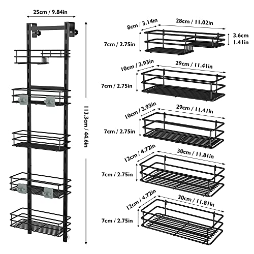 Orimade Over the Door Shower Caddy Adjustable 5 Tier Black,Bathroom Hanging Organizer Shelf Rustproof with 4 Hooks,Shower Basket with Soap Holder and Suction Cup - color: Black-5T