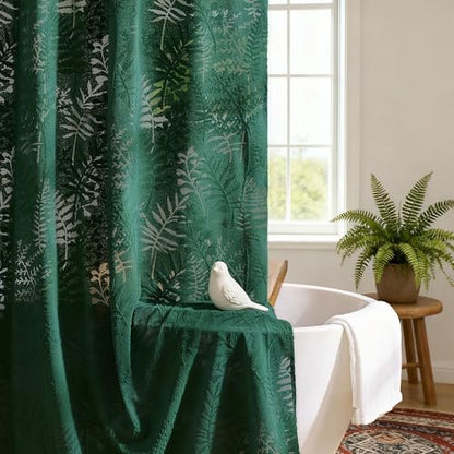 Dark Green Shower Curtain Lace Tropical Plant Textured Shower Curtain Sheer Farmhouse Fabric Shower Curtains for Bathroom 72 x 72 - color: Dark Green, size: 72"W x 72"L (Pack of 1)