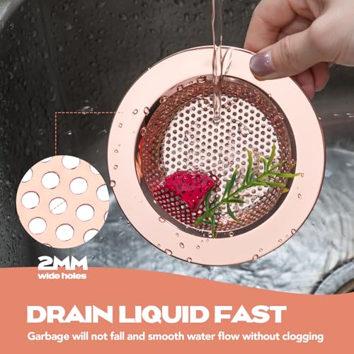 2 Pcs Sink Strainer Stainless Steel Kitchen Sink Drain Strainer Basket Cover Mesh Hair Food Catcher, Large Wide Rim of 4.4 Diameter(Rose Gold) - color: Rose Gold