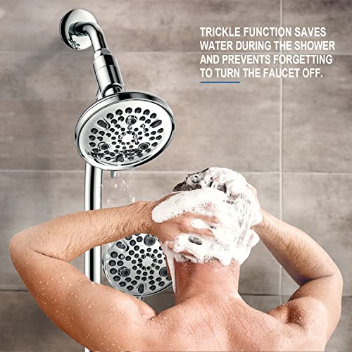 High Pressure Handheld/Rain 82-mode 3-way Shower Head Combo with 25.75" Adjustable Drill-free Stainless Steel Slide Bar, Pet & Tub Power Wash and Anti-clog Nozzles, with 5ft Hose - Polished Chrome - color: Polished Chrome