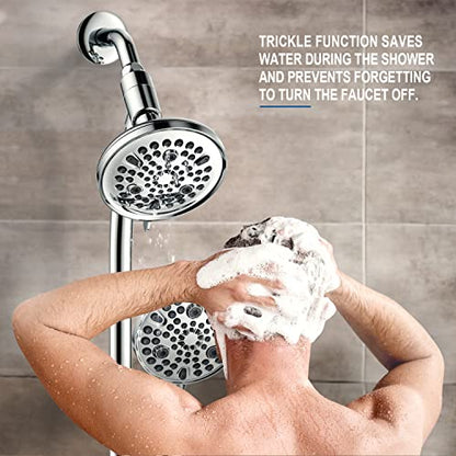High Pressure Handheld/Rain 82-mode 3-way Shower Head Combo with 25.75" Adjustable Drill-free Stainless Steel Slide Bar, Pet & Tub Power Wash and Anti-clog Nozzles, with 5ft Hose - Polished Chrome - color: Polished Chrome