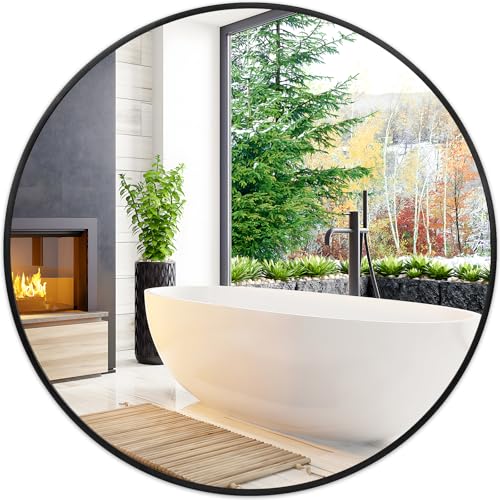 Fabuday Black Circle Mirror for Wall 22 inch - Round Mirror for Bathroom, Entryway, Living Room, Hallway, Bedroom Decor, Small Matte Frame Mirrors - color: Black, size: 22"L x 22"W