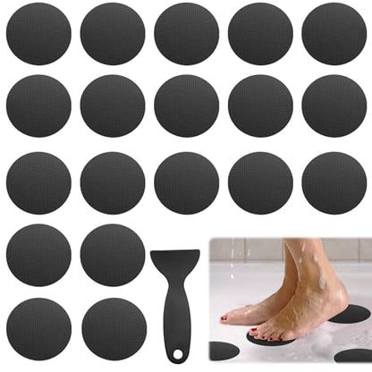 24 PCS Black Round Shape Bathtub Non Slip Stickers | Adhesive Decals, Anti Slip for Shower, For Floor Bathroom Stairs Ladders, Includes Scraper - color: Black