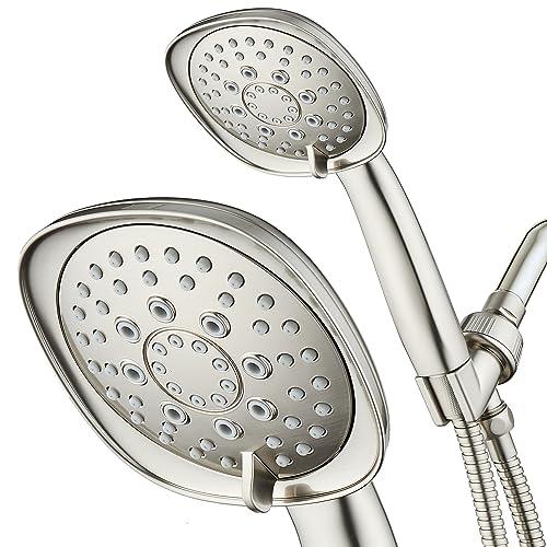 AquaDance, Satin Nickel Luxury Square 6-setting High-Pressure Hand Extra-Long 72" Stainless Steel Hose, Bracket, Solid Brass Fittings, Finish. Premium Handheld Shower Head from Top American - color: Satin Nickel