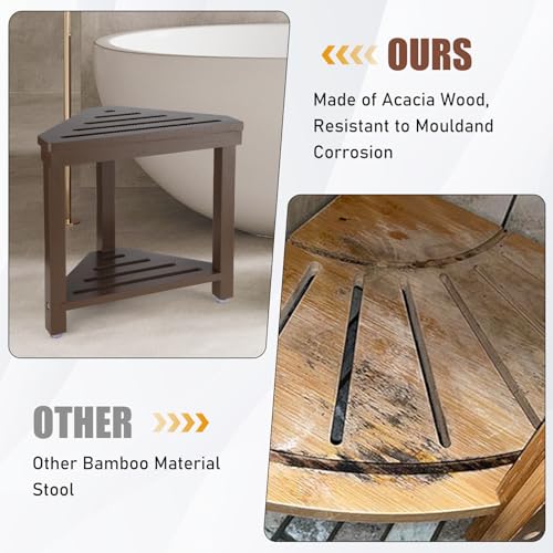 Boulphia Shower Foot Rest 14in, Acacia Wood Shower Stool for Shaving Legs (Walnut) - color: Walnut