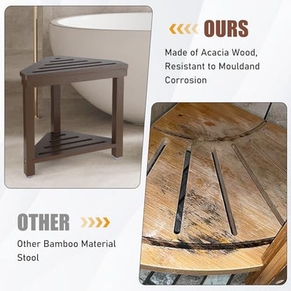 Boulphia Shower Foot Rest 14in, Acacia Wood Shower Stool for Shaving Legs (Walnut) - color: Walnut