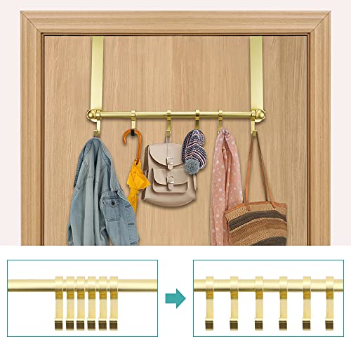 MGahyi Gold Over The Door Hooks, Over The Door Towel Rack | 6 Sliding Adjustable Hooks, Aluminum Sturdy Rustproof, No-Drilling Anti-Scratch, for Bathroom Bedroom Closet - color: Gold
