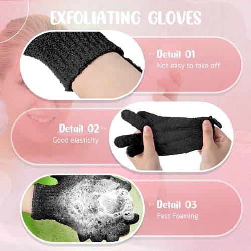 Didaey 104 Pcs Exfoliating Glove Bulk Shower Gloves with Hanging Loop Exfoliating Body Scrubber Dead Skin Remover for Body Bath Beauty Spa Massage Scrubs Men Women Bathing(Black) - color: Black