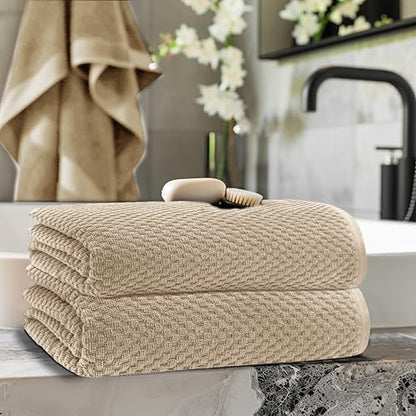 COTTON CRAFT Euro Spa Waffle Weave Bath Sheet - Set of 2 Linen Towel Sheets | Pure 100% Ringspun Cotton Oversized Luxurious Towel Set - Soft Plush Super Absorbent Low Lint Quick Dry - 35 x 70 inches - color: Linen, size: 2 Pack Bath Sheet