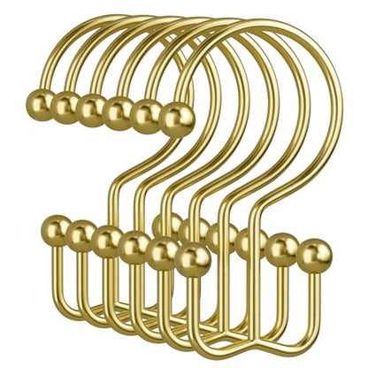 Gold Shower Curtain Hooks, 12PCS Minimalist Simple Double Shower Curtain Rings, Rust-Resistant Metal Shower Hooks Shower Curtain Hangers, Shower Rings for Bathroom Shower Rods Curtains - color: Gold, style: Minimalist - Double Hooks
