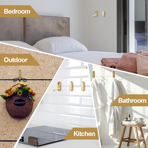 6 Pack Folding Wall Hooks – Heavy Duty Gold Coat Hooks, Foldable Zinc Alloy Wall Mount Hooks for Hanging Coats, Hats, Towels, Bags, Keys, Robes, Christmas Socks & Wreaths – Holds up to 55 lbs - color: Gold 6 Pack
