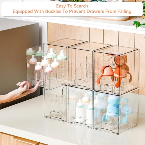 7.5"H Stackable Storage Drawers,4 Pack Clear Acrylic Drawer Organizer for Vanity,Under Sink,Cabinet and Bathroom Closet Organizer,Bottle Station and Baby Bottle Storage Organizer for Countertop - style: 4 PACK 7.8''High
