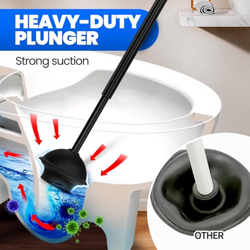 2Pack 2 in 1 Toilet Brush and Plunger Set, Extended Handle Plunger,Toilet Bowl Brush Plunger Set,Bathroom Cleaning Tools,Cleaning Brush,Toilet Brush Plunger Combo(Bright Black) | Heavy Duty Rubber Toilet Bowl Cleaner, Apartment Must Haves Bathroom Decor A