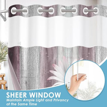 No Hook Shower Curtain with Snap in Liner 54x80 Inch Pink Daisy | Farmhouse Flower Rustic Modern Double Layers Waterproof Fabric with See Through Top Window Open Grommet Bath Curtain - color: Pink Daisy, size: 54"W x 80"L (Pack of 1)