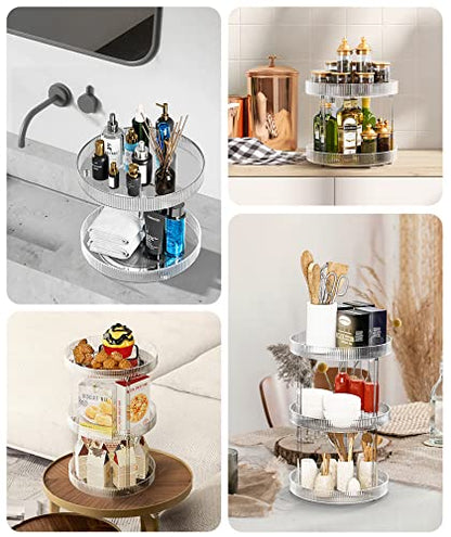 Acina 2-Tier Bathroom Countertop Organizer: 360° Clear Lazy Susan Rotating Storage Tray - Spinning Perfume Cosmetics Vanity Shelf for Bathroom Cabinet, Kitchen (Large) - size: 2 Tier / 10.6Inch