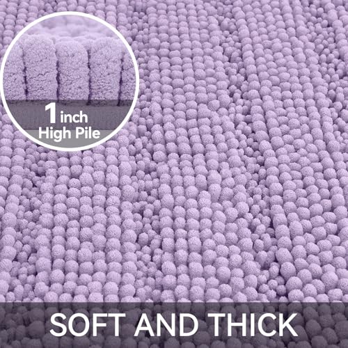 Bcoimo Small Bath Rug Mat,24x17 Extra Soft Chenille Lavender Bathroom Mats | Non Slip with Rubber Backing Bathroom Rugs;High Absorbent And Quick Dry Microfiber mat; Machine Washable;Extra Soft Bath Rug - color: Lavender, size: 24"×17"
