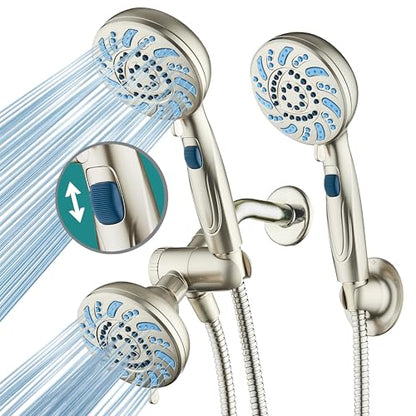 AquaCare 2026 High Pressure Dual Handheld Shower Head Combo w/Pause Switch | Detachable Showerhead Wand, Stay-Clean Jets, Extra-long 6 ft. Stainless Steel Hose, Dual Wall & Overhead Brackets / Nickel - color: Nickel