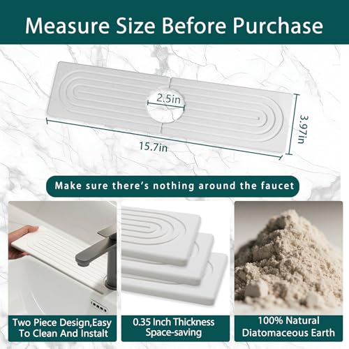 Faucet Mat for Kitchen Sink, Diatomite Absorbent Faucet Stone Drying Mat Kitchen Sink Protectors, Faucet Splash Guard for Bathroom Counter Water Absorbent 16 Inch - size: 15.8" x 4"