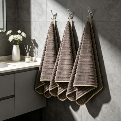 3-Piece Hand Bath Towels 14 X 29.6 Inchs, Quick-Dry Microfiber Washcloths with Hanging Loop, Soft & Absorbent Face Towels for Bathroom Kitchen Gym Travel - color: 3coffee