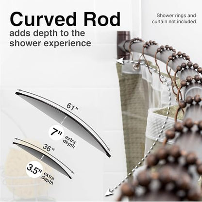 JS Jackson Supplies Single Curved Shower Rod, Metal Construction, Adjustable Between 36 to 61 Inches, Aluminum Rods and Zinc Mounting Hardware, Quality Modern Bathware, Bronze Finish - color: Bronze