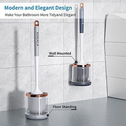 Silicone Toilet Brush Set, 2 Pack Toilet Bowl Brush and Holder with Tweezers Long Handle, Toilet Cleaner Brush for Bathroom Deep Cleaning, Elegant Toilet Scrubber Bathroom Decor Accessories