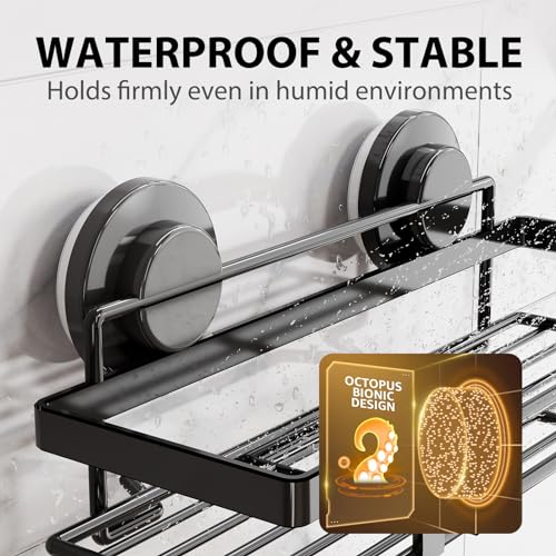 Shower Caddy Suction Cup, 2 Pack Shower Shelves for Inside, Black | Metal Bathroom Storage, NO-Drilling Bathroom Organizer, Heavy Duty Shower Basket - color: 2 X Black Basket
