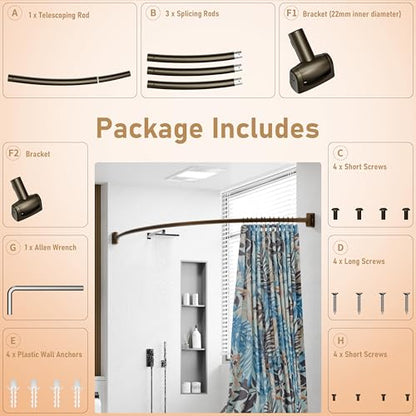 Curved Shower Curtain Rod, Need to Drill, 35-76 inches Adjustable Curved Shower Rod Rustproof Shower Rod Round Shower Curtain Rod for Bathroom, Bathtub, Stall, Stainless Steel, Bronze - color: bronze