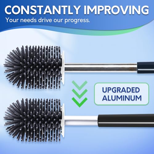 BOOMJOY Toilet Brush and Holder Set, Black Silicone Toilet Bowl Cleaner Brush, Toilet Scrubber Brush with Tweezers for Bathroom Cleaning, RV Accessories and House Organization Must-Haves