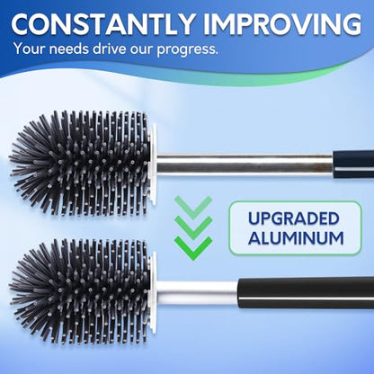 BOOMJOY Toilet Brush and Holder Set, Black Silicone Toilet Bowl Cleaner Brush, Toilet Scrubber Brush with Tweezers for Bathroom Cleaning, RV Accessories and House Organization Must-Haves