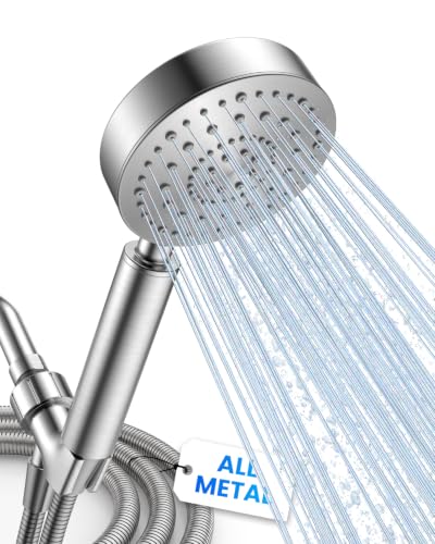 PWERAN Handheld Shower Head with 72" Hose, High Pressure Shower Heads | All Metal,6 Spray,Stainless Steel Showerheads,Built-in Pause Mode,Hand HeId Showerhead,Non-Clogging Nozzles,Adjustable Holder - color: Brushed Nickel