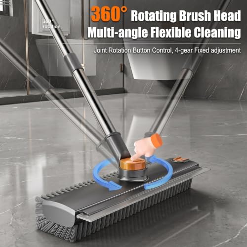 3-in-1 Floor Scrub Brush with Long Handle, Floor Scrubber with Squeegee Tweezers, Adjustable Heavy-Duty Stiff Bristle Cleaning Brush for Tile, Bathroom, Shower, Garage, Patio, Deck(White Grey) - color: White Grey