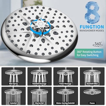 EMBATHER 10'' Shower System with Handheld & Trim Kit, Polished Chrome | 2-IN-1 Shower Faucet Set, 3-Mode Shower Head, 8-Setting Handheld Spray, Pressure-balanced Valve & Trim Kit - color: Polished Chrome, size: 10 Inch