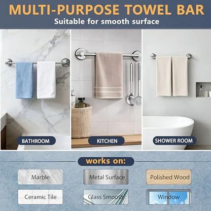 Towel Racks for Bathroom Suction Cup Towel Bar 14.6-24in Adjustable | No Drill Bathroom Towel Holder, Stainless Steel Construction, Heavy Duty Wall Mounted (silver) - color: Silver