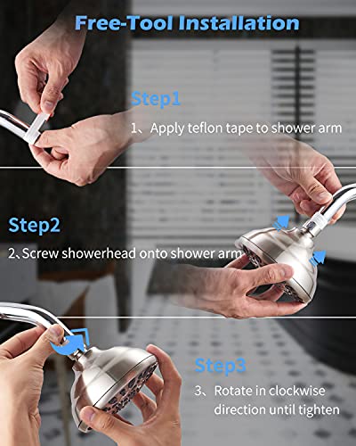 High Pressure Shower Head VMASSTONE 4.7" Rain Fixed Showerhead 7-Spray Setting with Adjustable Brass Swivel Ball Joint - Excellent Replacement for Your Bath Shower Head (FM-001 Brushed Nickel) - color: Brushed Nickel