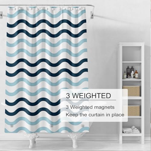 TIKABC Shower Curtain Liner, 4G PEVA Shower Liner, Plastic Waterproof Shower Curtains, 72x72 inch with Grommet Holes 3 Magnetic Weights - color: Black Blue Big Waves