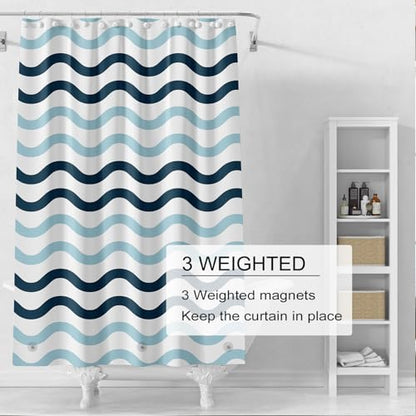 TIKABC Shower Curtain Liner, 4G PEVA Shower Liner, Plastic Waterproof Shower Curtains, 72x72 inch with Grommet Holes 3 Magnetic Weights - color: Black Blue Big Waves