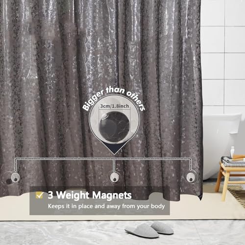 Shower Curtain Liner, Waterproof EVA 3D Shower Curtains with Duty Heavy Bottom Magnets and Rust Proof Grommets, Weighted Shower Liner for Shower Stall, Bathtubs - color: Grey Pebble, size: 72"W x 72"L (Pack of 1)