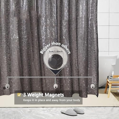 Shower Curtain Liner, Waterproof EVA 3D Shower Curtains with Duty Heavy Bottom Magnets and Rust Proof Grommets, Weighted Shower Liner for Shower Stall, Bathtubs - color: Grey Pebble, size: 72"W x 72"L (Pack of 1)