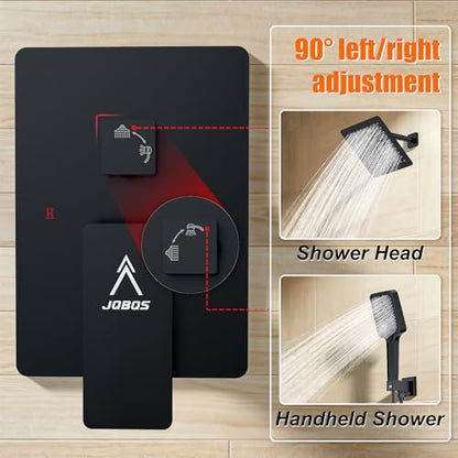 Shower System Modern Rain 8 inches Brass Faucet Set With Valve and Diverter Shower Mixer With Handheld High Pressure Square Rainfall Shower Valve (8'' Wall Mount, Matte Black) - color: Matte Black, style: 8'' Wall Mount