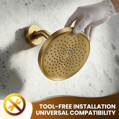 Brushed Gold Shower Arm 6" Shower Extension Arm with Flange and Teflon Tape, Solid Brass Construction 1/2″ NPT, Close to Wall Shower Replacement for for Shower Head & Handheld Shower Head - color: Brushed Gold
