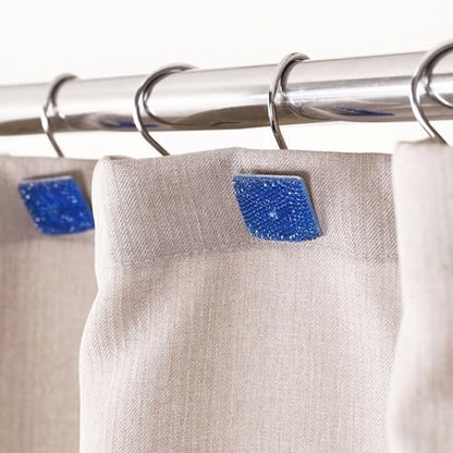 Crystal Blue Shower Curtain Hooks : Bling Glitter Sparkle Shiny Square Diamond Decorative Shower Curtain Hooks for Christmas & Holidays - Luxury Fancy Glam Curtain Hooks & Hangers - Set of 12 | Glam Sparkly Crystal Diamond Shower Hooks, Cute Square Rhines