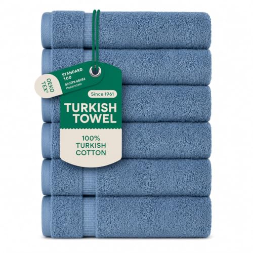 SALBAKOS 6-Piece 100% Turkish Cotton Hand Towels, 16x30 inch, Blue | Large Size Thick Super Soft Highly Absorbent, Versatile Hair Face & Hand Drying Towel, Premium Hotel Quality Made in Turkey - color: Blue, size: 6 Hand Towels