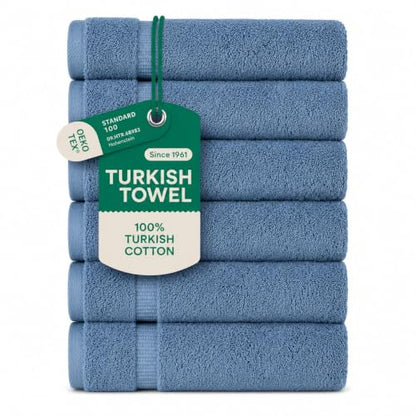 SALBAKOS 6-Piece 100% Turkish Cotton Hand Towels, 16x30 inch, Blue | Large Size Thick Super Soft Highly Absorbent, Versatile Hair Face & Hand Drying Towel, Premium Hotel Quality Made in Turkey - color: Blue, size: 6 Hand Towels
